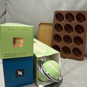 Nespresso Vertuo Pistachio Vanilla and Odacio Capsules with Coffee ice tray